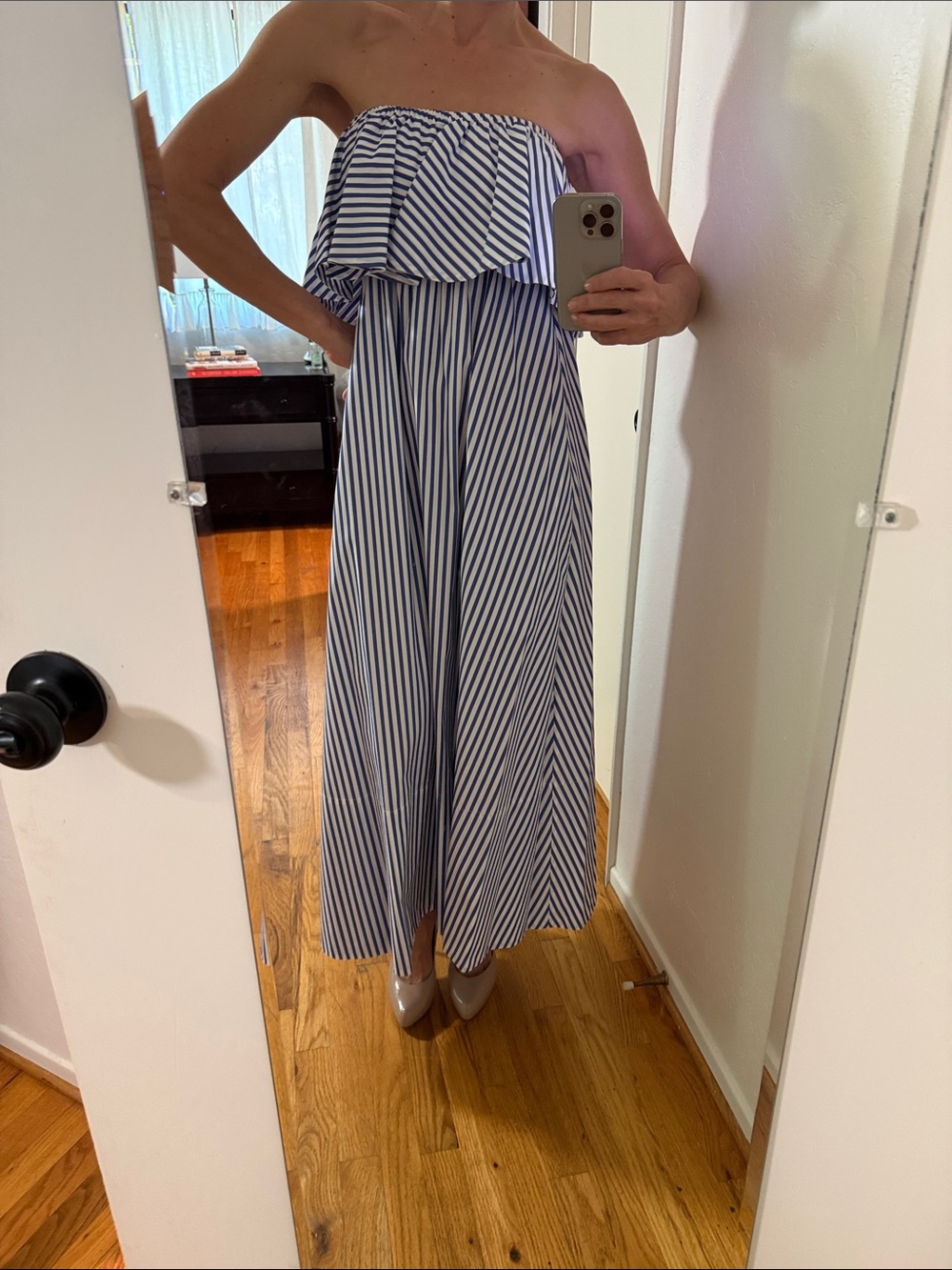 Original MARK D. SIKES Strapless, Navy striped, Wyatt dress, size 6